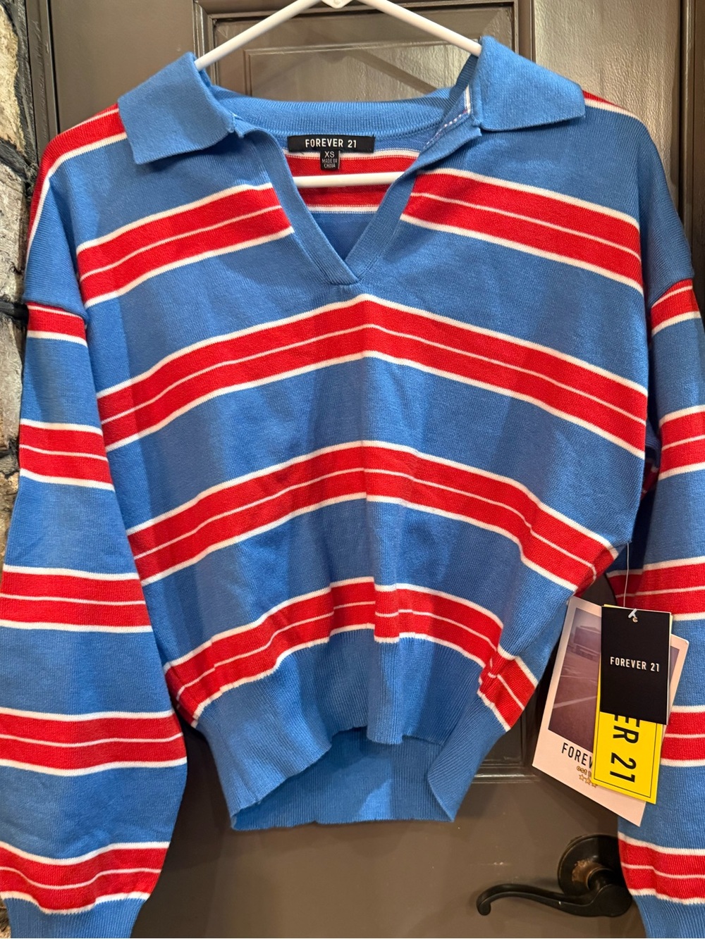 Forever 21 Woman Blue & Red Striped Polo Pullover Sweater